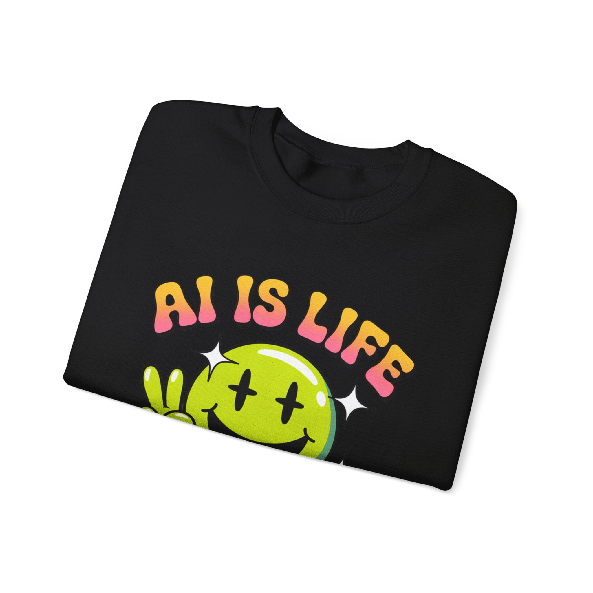 AI IS LIFE  " Happy Glitch "  Unisex Heavy Blend™ Crewneck Sweatshirt