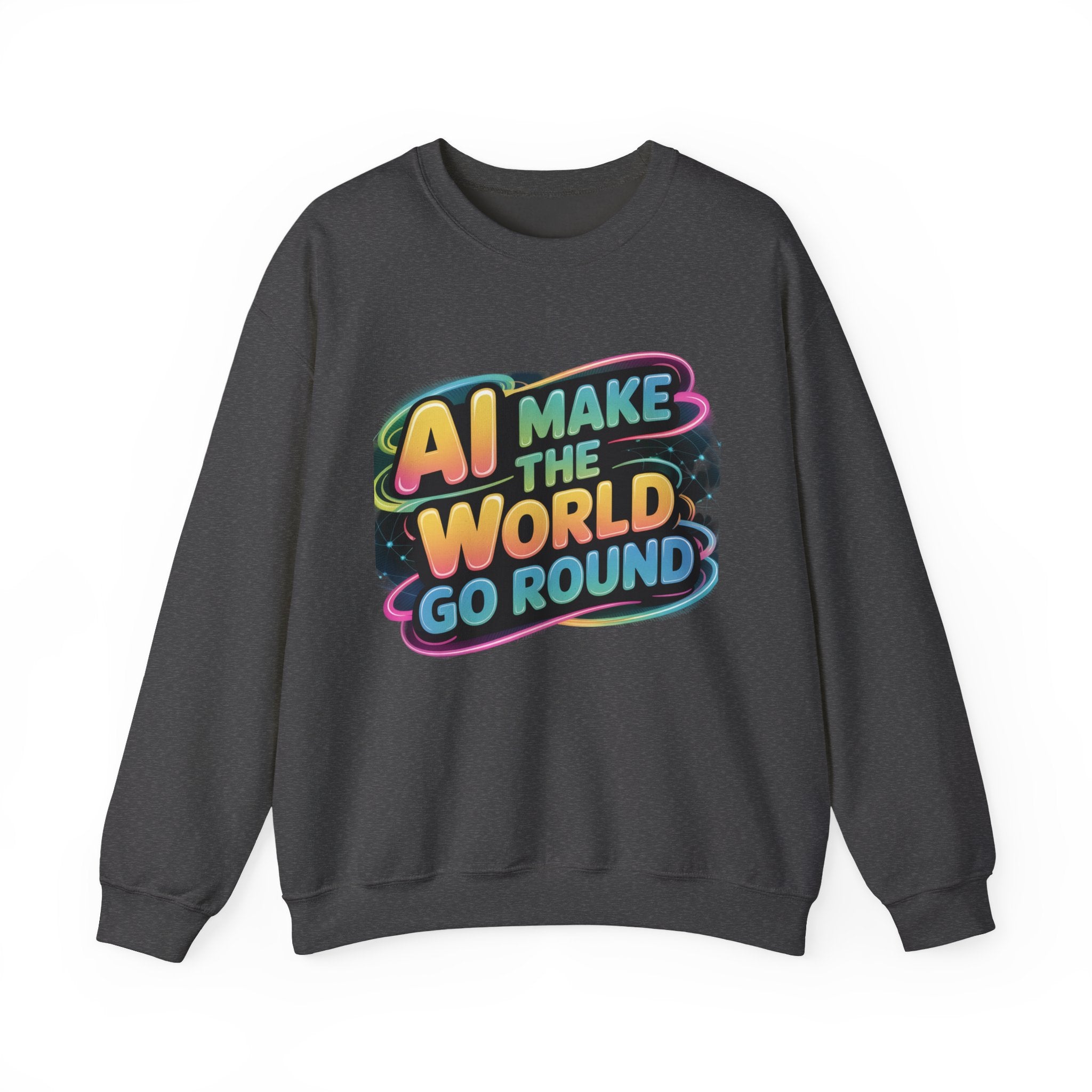 AI MAKE THE WORLD GO ROUND  "Techno Orbit"  Heavy Blend™ Crewneck Sweatshirt