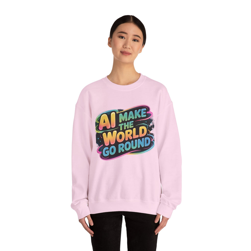 AI MAKE THE WORLD GO ROUND  "Techno Orbit"  Heavy Blend™ Crewneck Sweatshirt