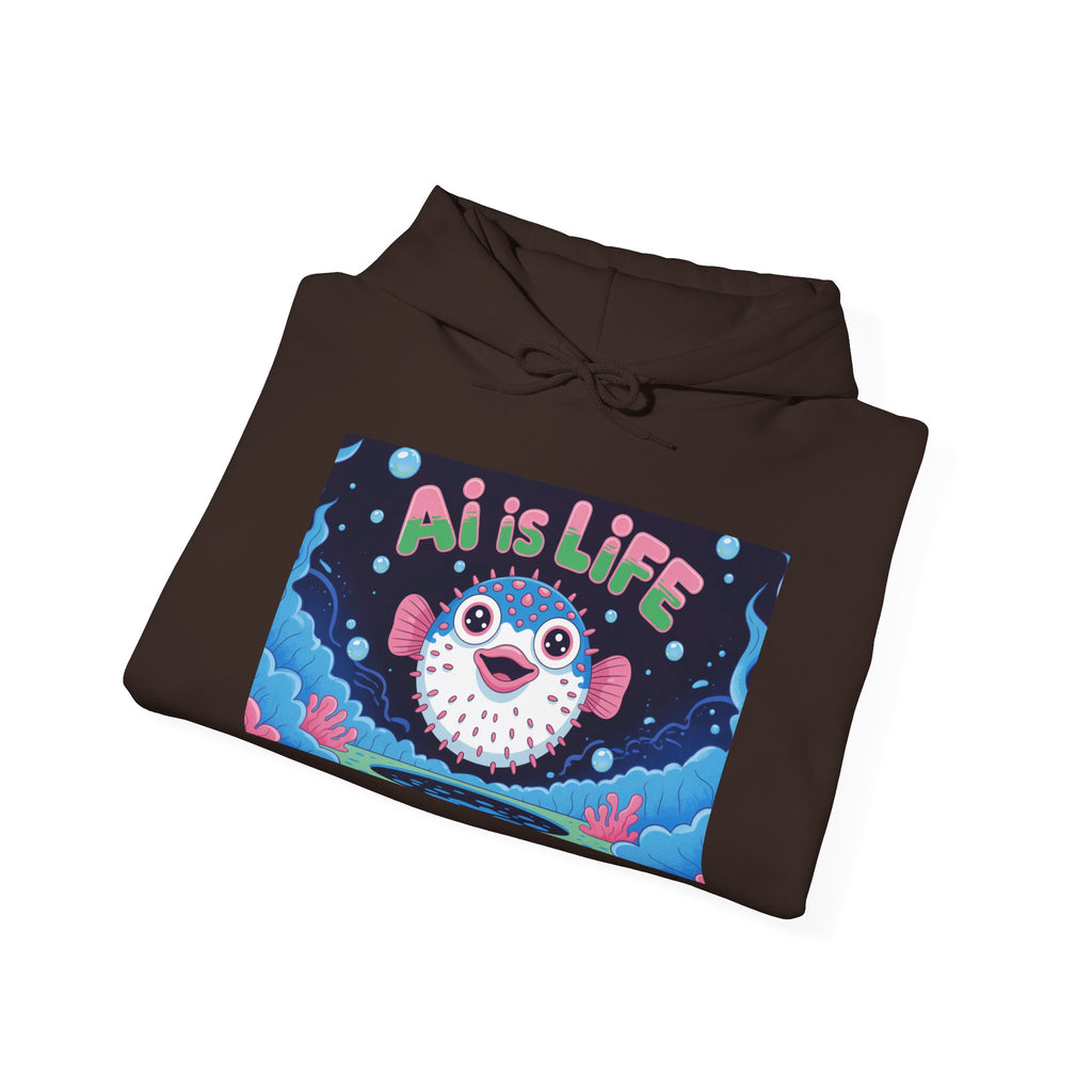 AI is LIFE “Happy Blowfish Energy” Unisex Heavy Blend™ Hooded Sweatshirt