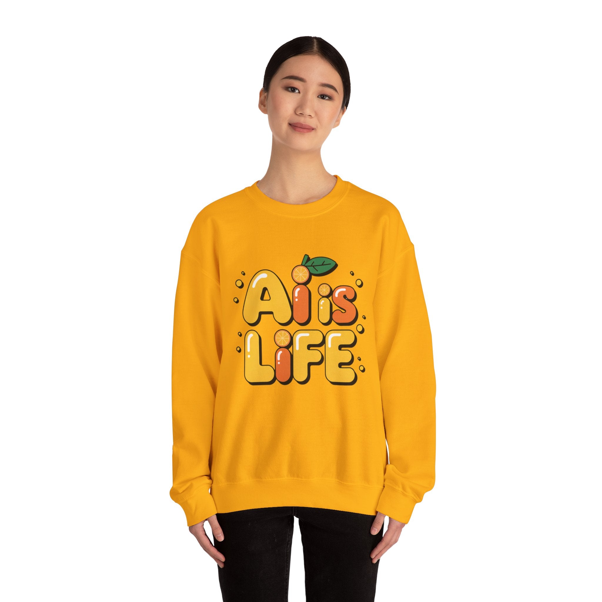 AI is LIFE  "Orange Overclock" Unisex Heavy Blend™ Crewneck Sweatshirt