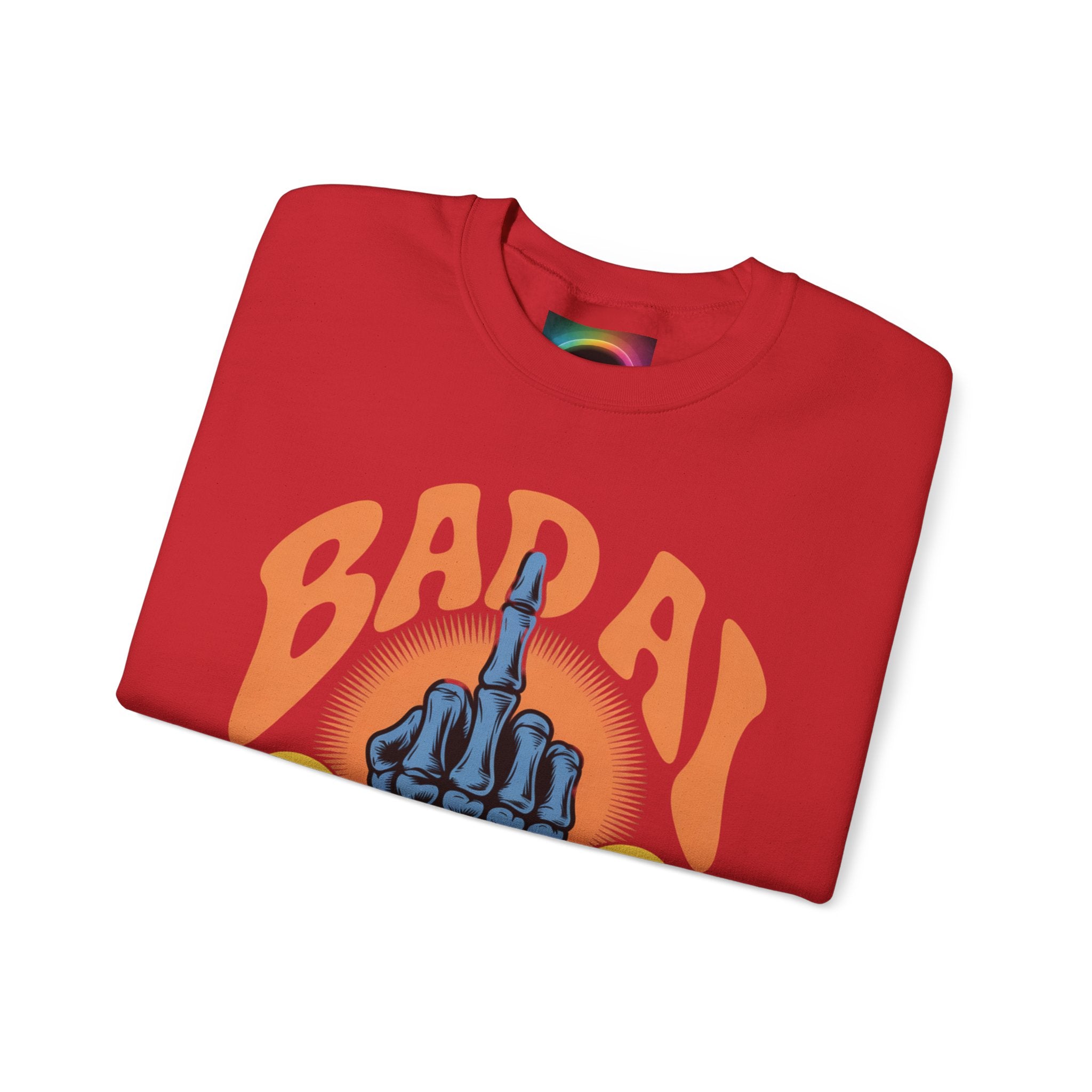 Bad AI Graphic Sweatshirt — Middle Finger Skeleton Hand with Smiley Faces