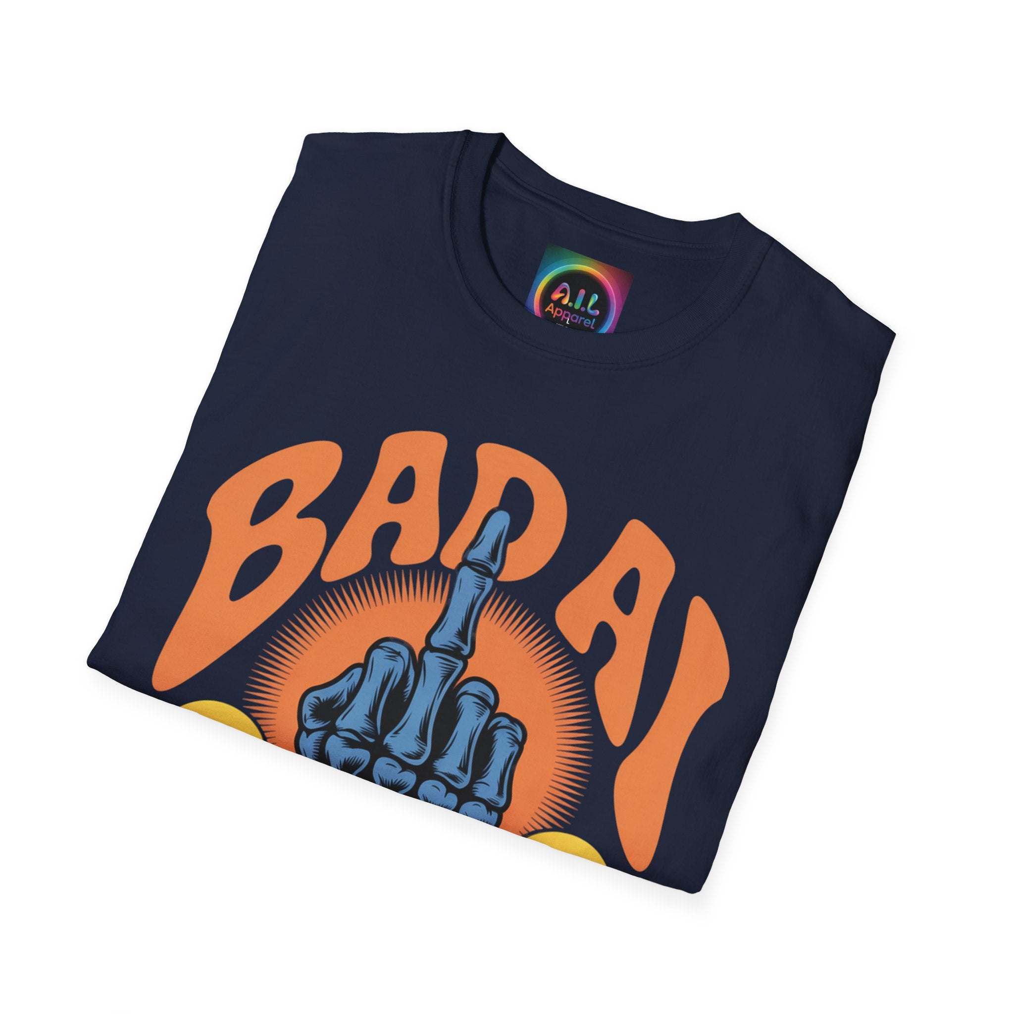 Bad AI Graphic T-Shirt — Middle Finger Skeleton Hand with Smiley Faces