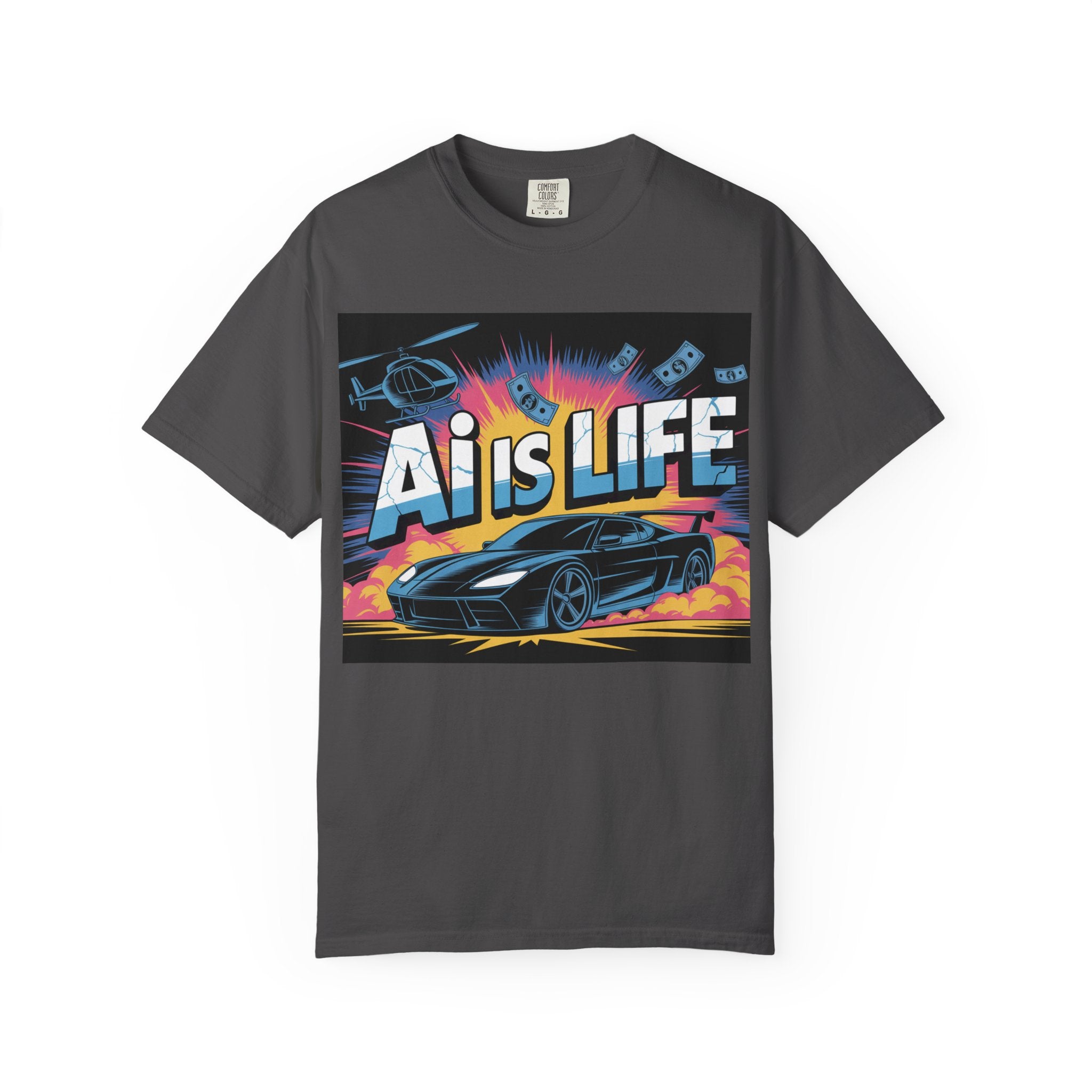 AI Is Life  "Action Mode"  Unisex Garment-Dyed T-shirt