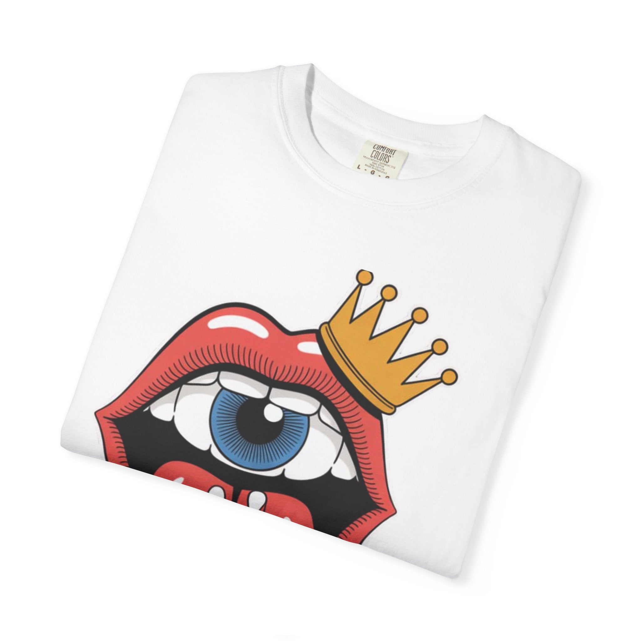 AI Weird Graphic T-Shirt — Crown Quirky Eye & "RETRO CROWNED MOUTH"