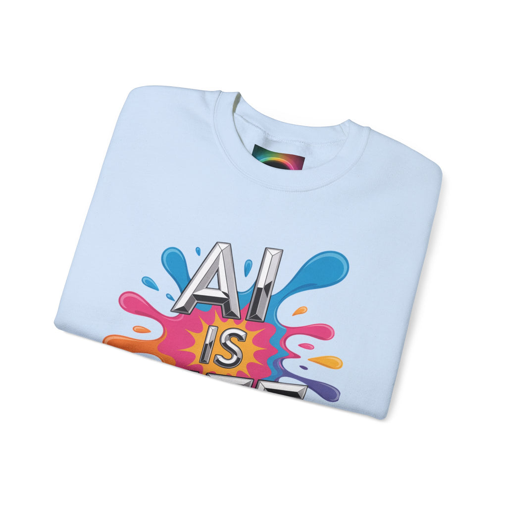 AI is Life "CHROME SPLATTER" Unisex Color Splash Graphic Crewneck Sweatshirt