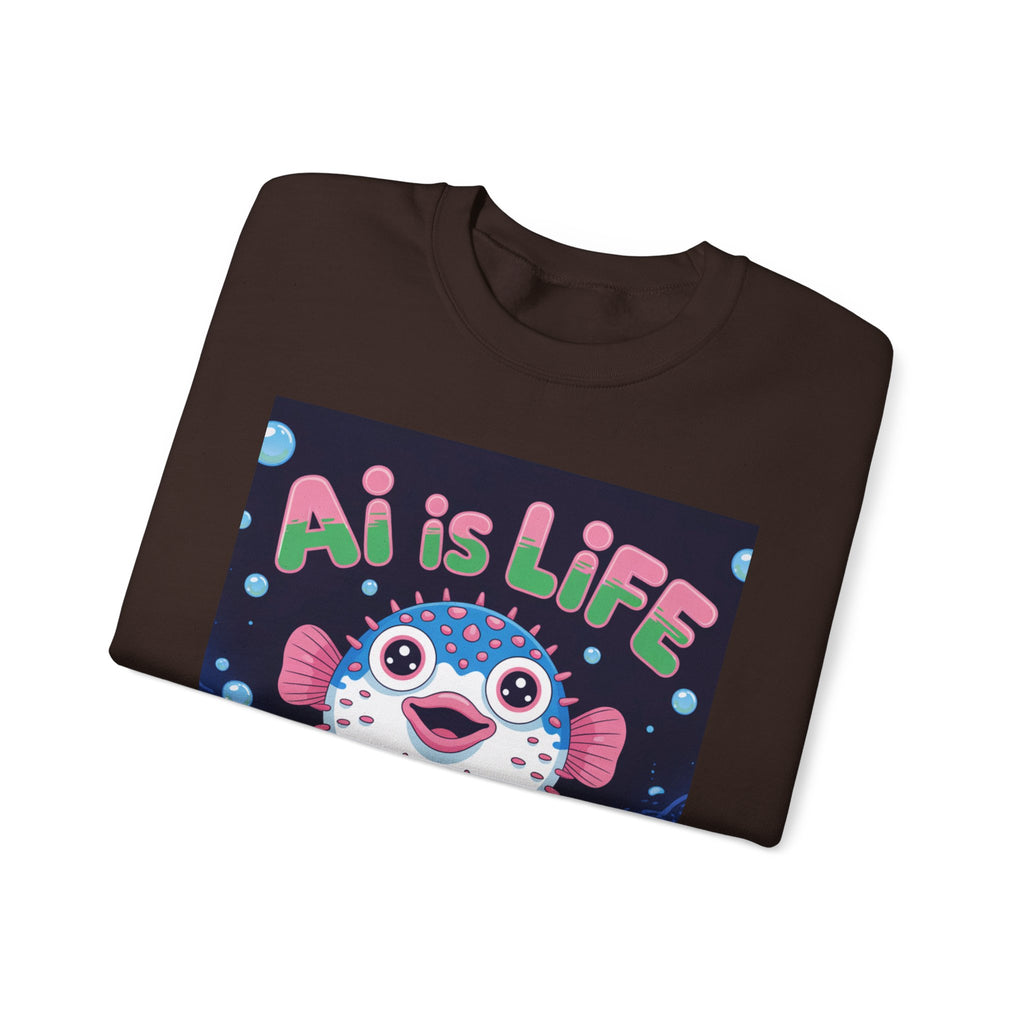 AI is LIFE “Happy Blowfish Energy” of Unisex Heavy Blend™ Crewneck Sweatshirt