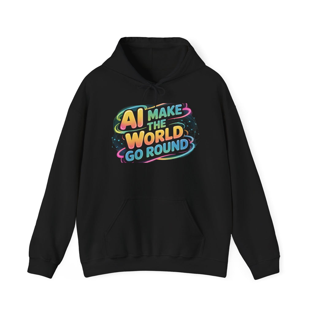 AI MAKE THE WORLD GO ROUND  "Techno Orbit" Unisex Heavy Blend™ Hooded Sweatshirt