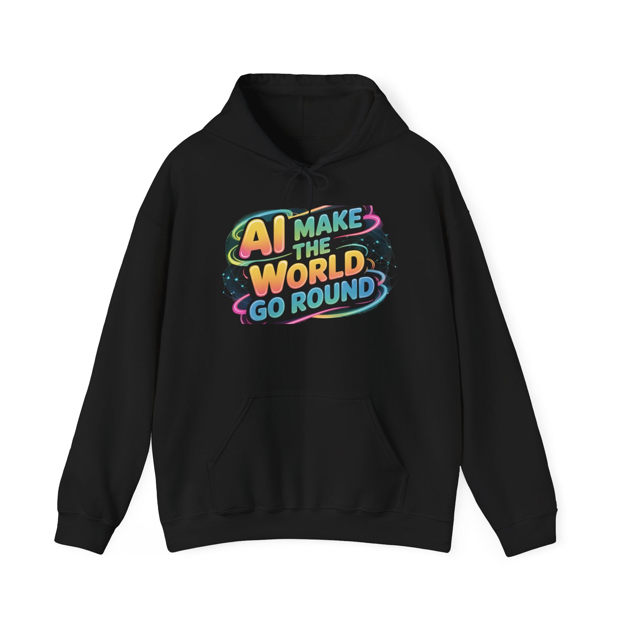 AI MAKE THE WORLD GO ROUND  "Techno Orbit" Unisex Heavy Blend™ Hooded Sweatshirt