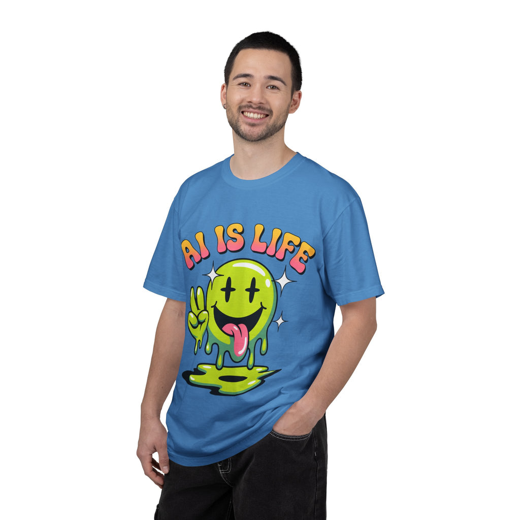 AI IS LIFE "Happy Glitch" Unisex Garment-Dyed T-shirt