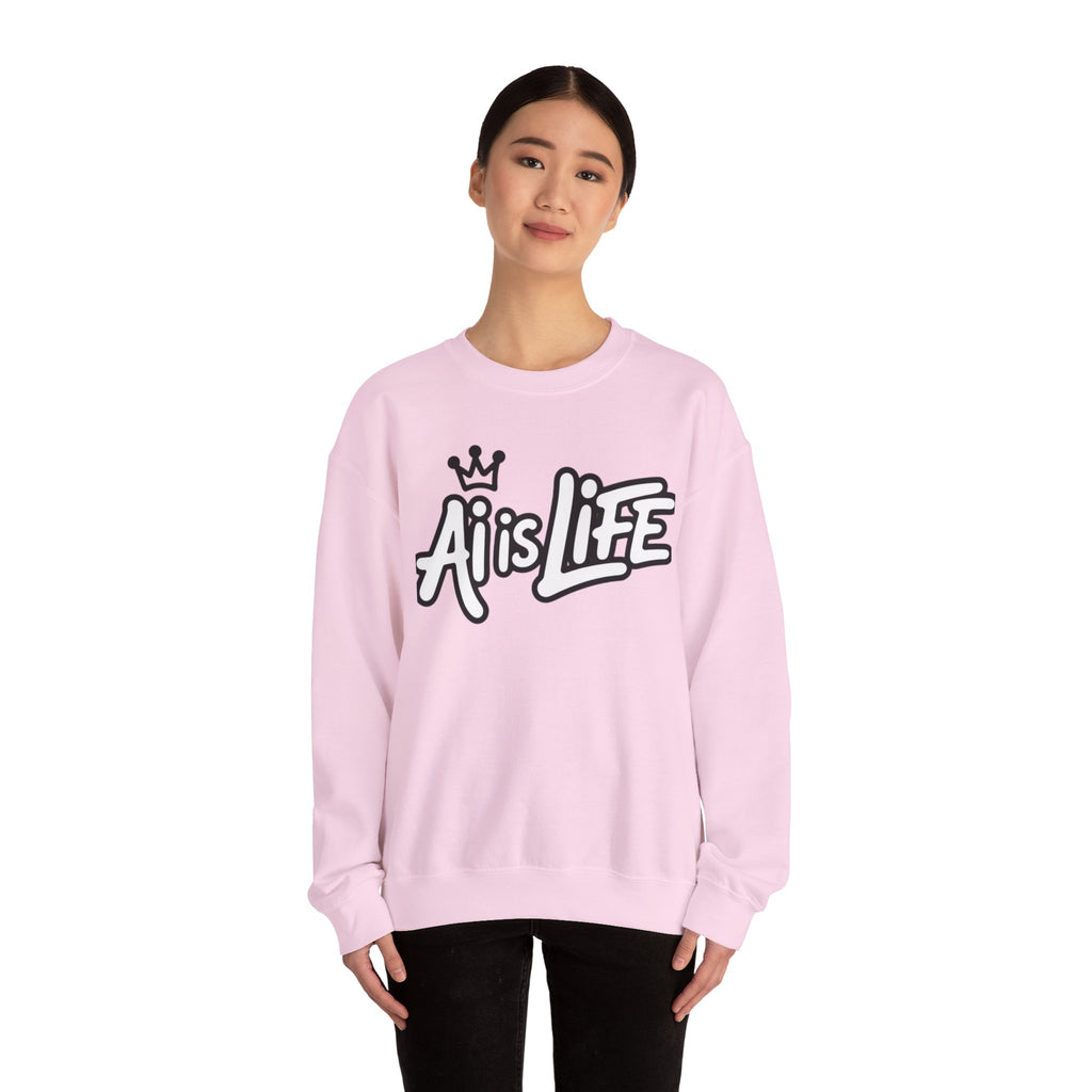 Ai is Life "CROWNED CURSIVE"— Streetwear Crewneck Sweatshirt