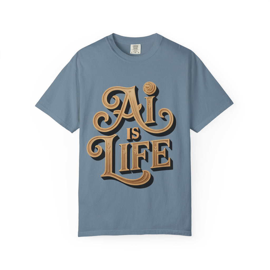 AI IS LIFE  " Golden Neuralwave "  Unisex Garment-Dyed T-shirt