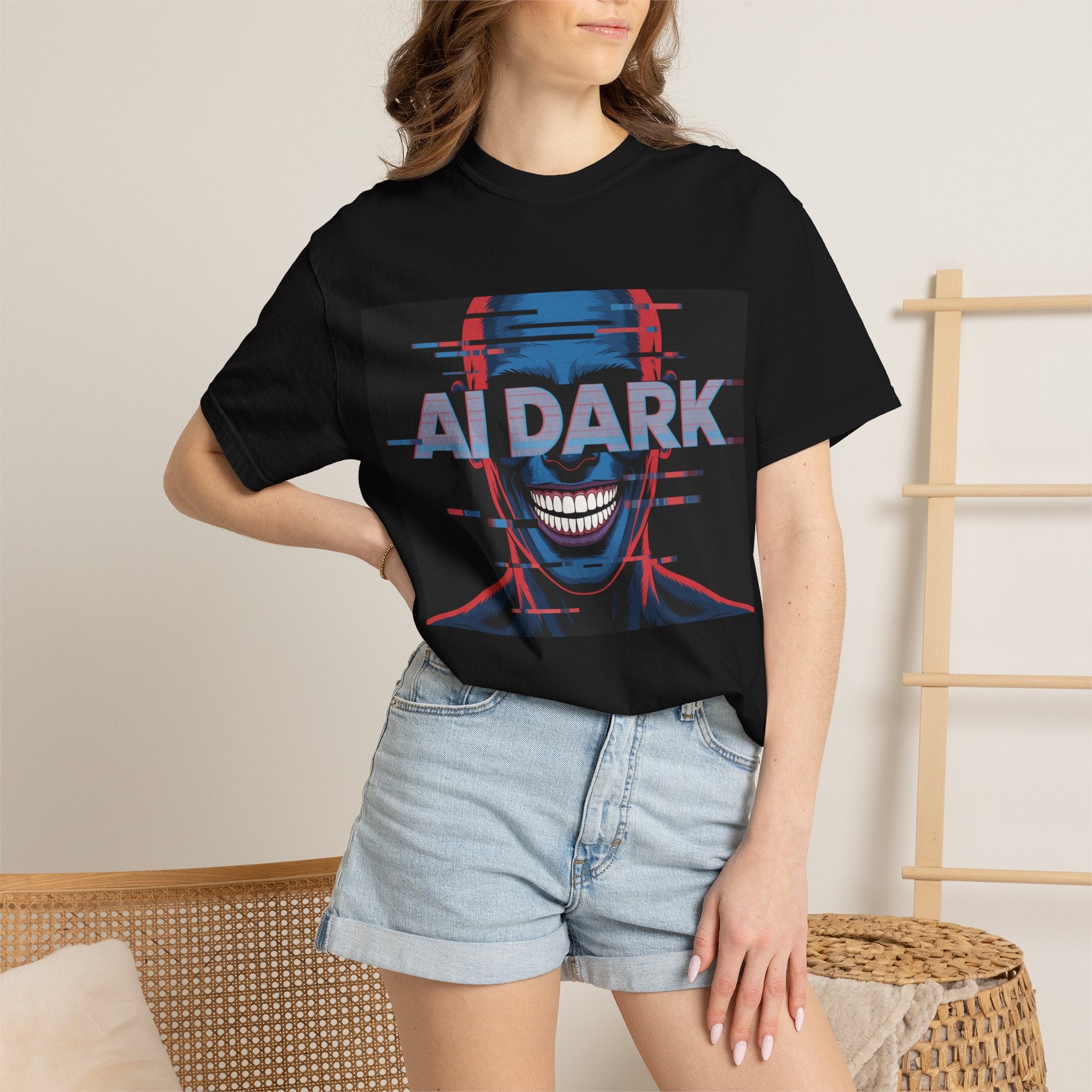 AI DARK " Deepcore Distortion — Cyberpunk Smiling Skull Tee