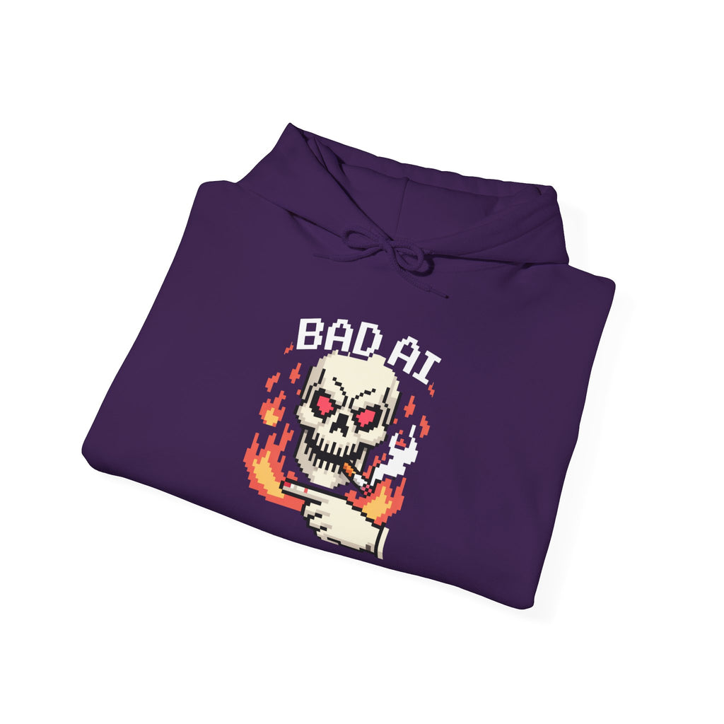Bad AI Skull Hoodie — "CYBER BONE COMMAND"Hooded Sweatshirt
