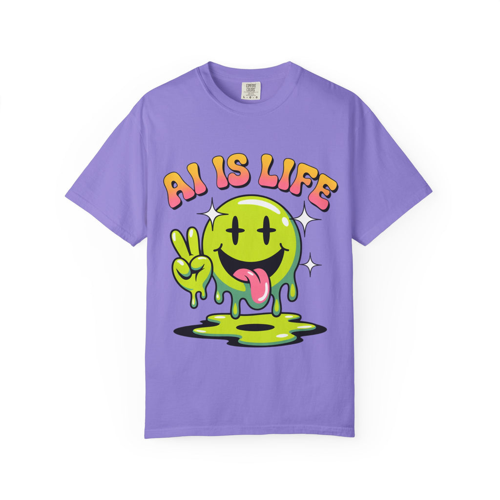AI IS LIFE "Happy Glitch" Unisex Garment-Dyed T-shirt