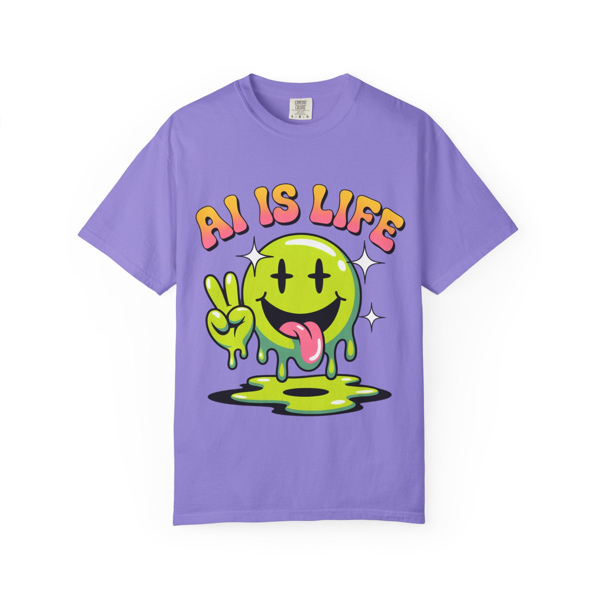 AI IS LIFE "Happy Glitch" Unisex Garment-Dyed T-shirt
