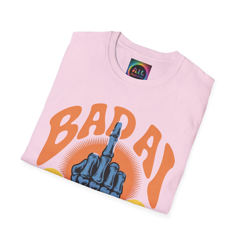 Bad AI Graphic T-Shirt — Middle Finger Skeleton Hand with Smiley Faces