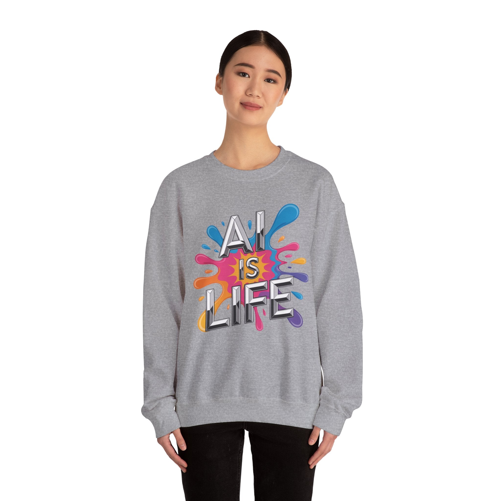 AI is Life "CHROME SPLATTER" Unisex Color Splash Graphic Crewneck Sweatshirt