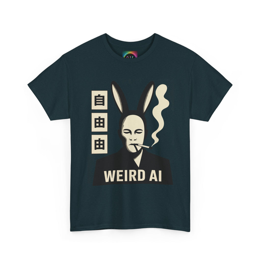 Weird AI Tee "CYBER RABBIT NOIR" Retro Bunny-Masked AI Graphic T-Shirt