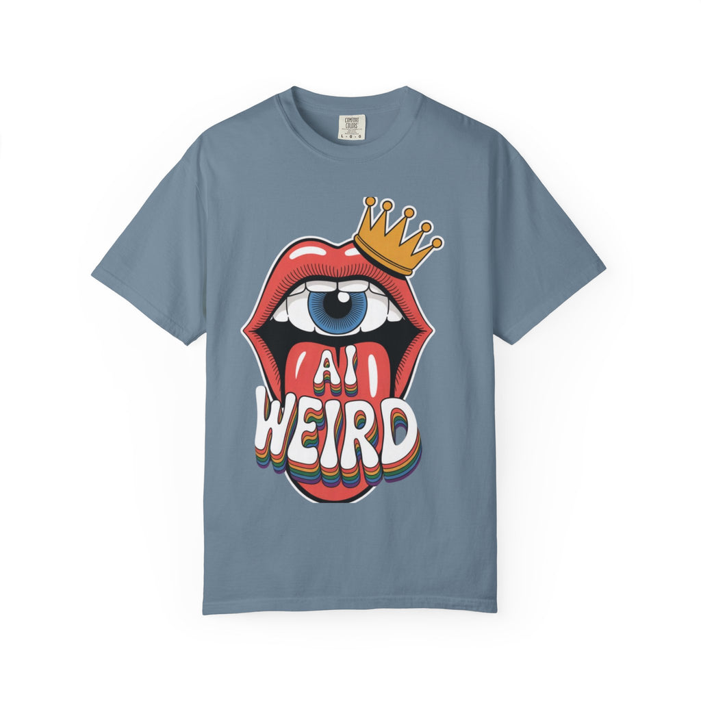 AI Weird Graphic T-Shirt — Crown Quirky Eye & "RETRO CROWNED MOUTH"