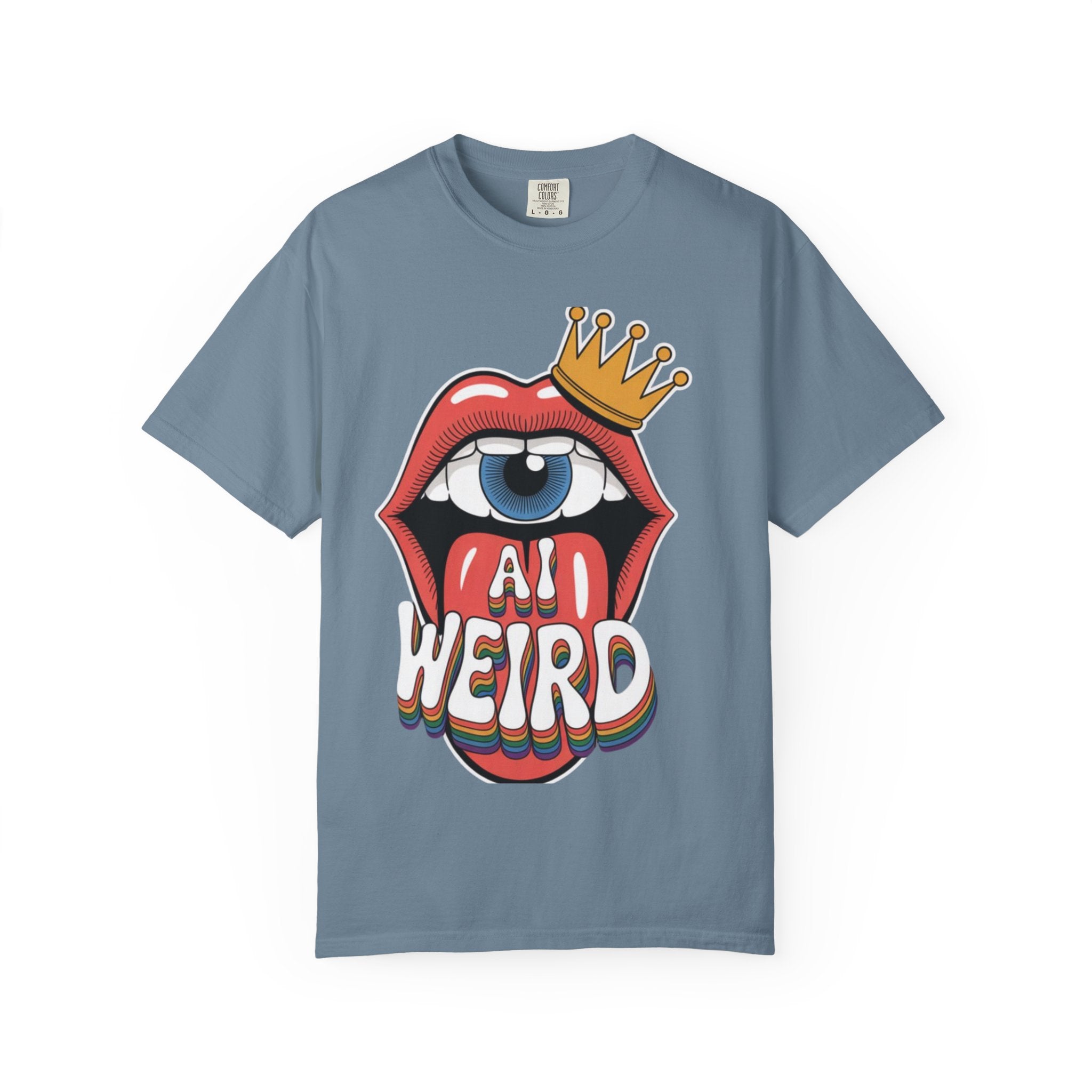 AI Weird Graphic T-Shirt — Crown Quirky Eye & "RETRO CROWNED MOUTH"
