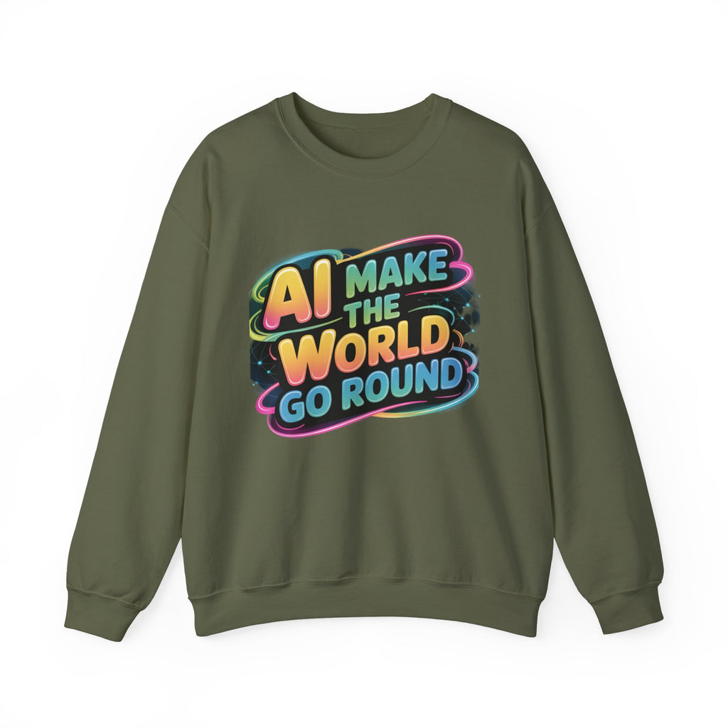 AI MAKE THE WORLD GO ROUND  "Techno Orbit"  Heavy Blend™ Crewneck Sweatshirt