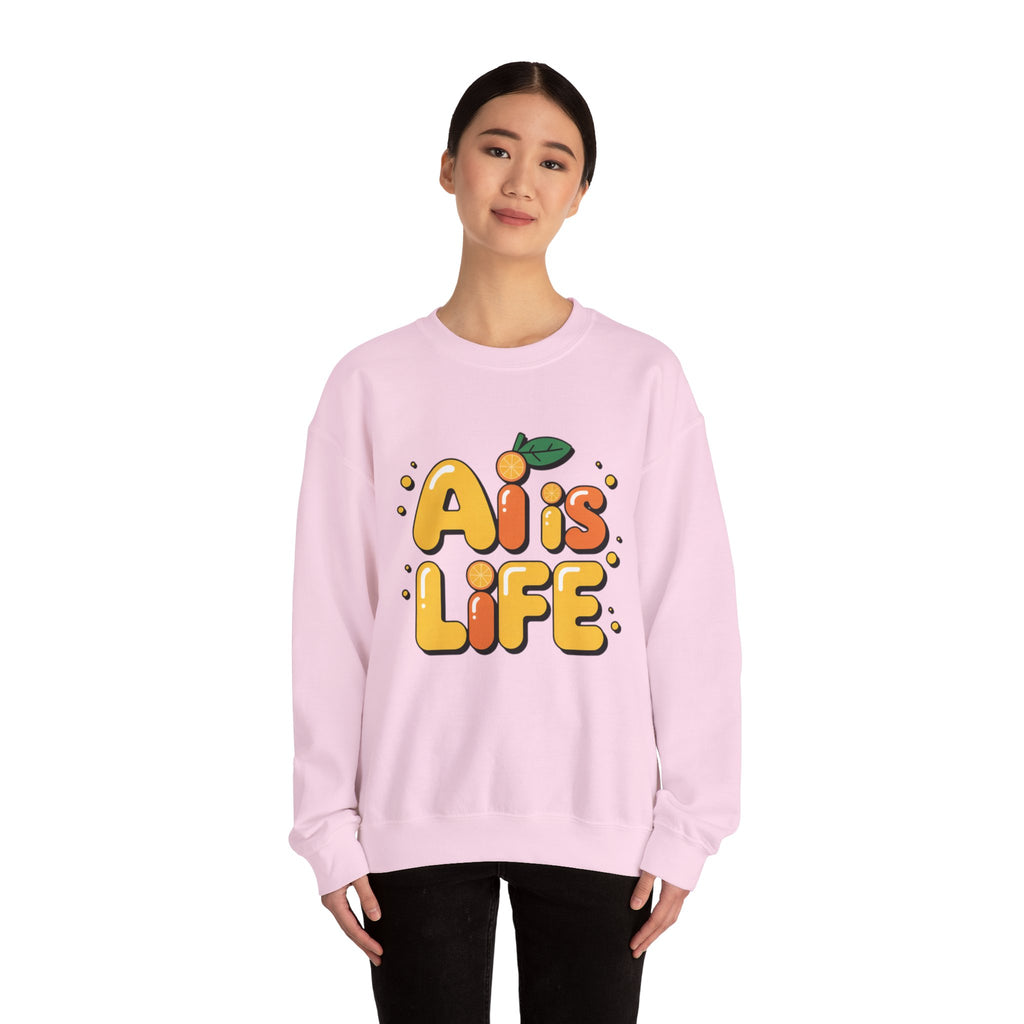 AI is LIFE  "Orange Overclock" Unisex Heavy Blend™ Crewneck Sweatshirt