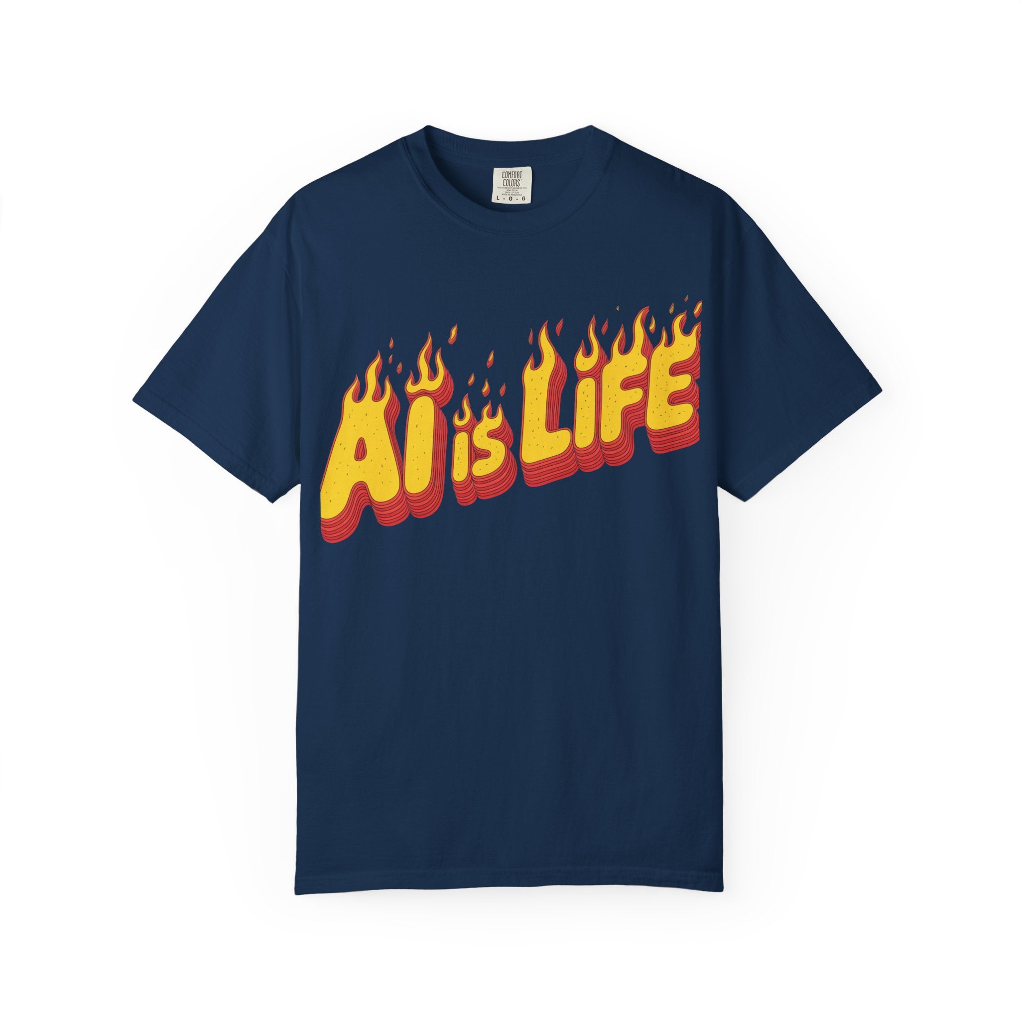 AI is LIFE “FLAME CODE” Unisex Garment-Dyed T-Shirt, Casual Wear,