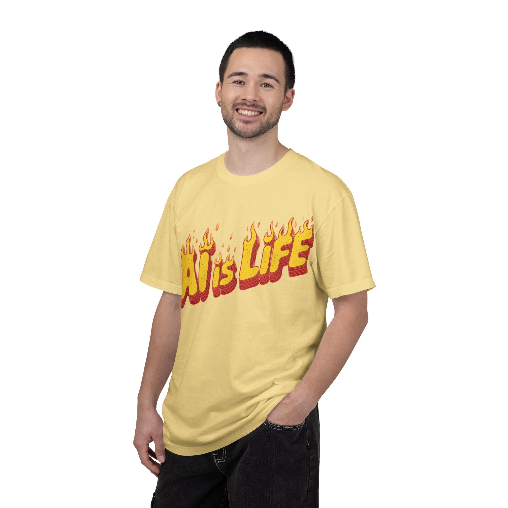 AI is LIFE “FLAME CODE” Unisex Garment-Dyed T-Shirt, Casual Wear,