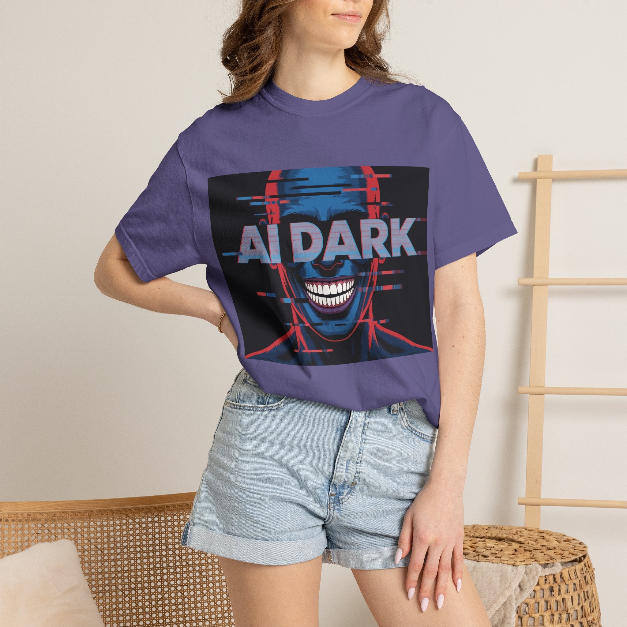 AI DARK " Deepcore Distortion — Cyberpunk Smiling Skull Tee