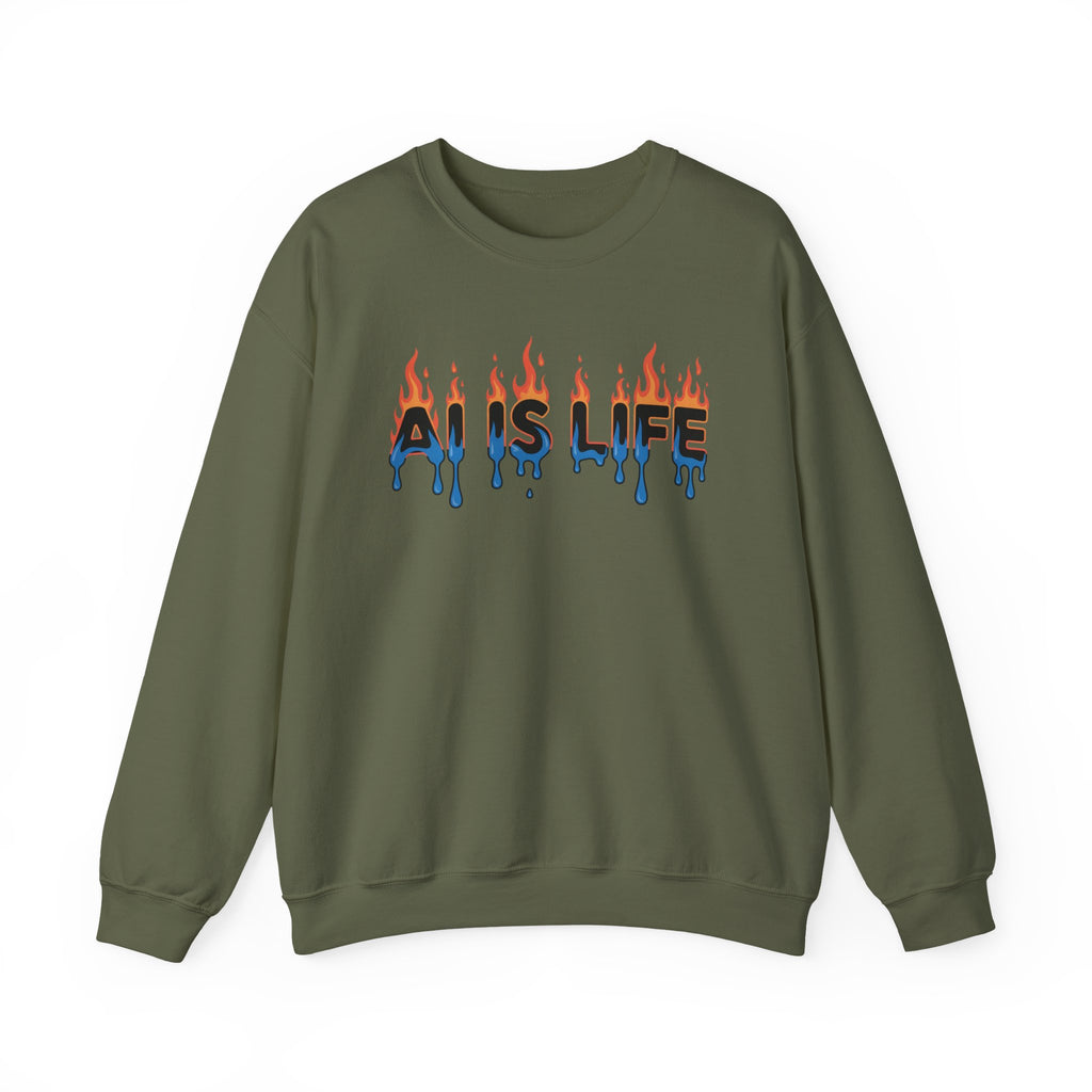 AI IS LIFE – “AI MELTDOWN” Unisex Heavy Blend™ Crewneck Sweatshirt
