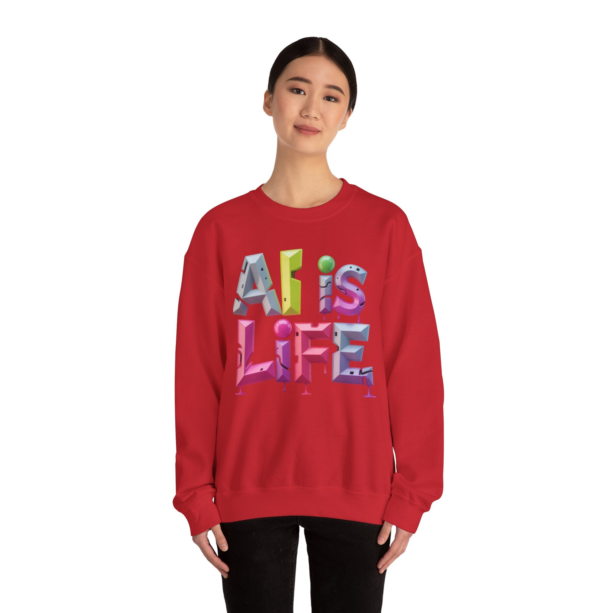 AI is LIFE "GRAFFITI DIMENSION" Colorful 3D Typography Crewneck Sweatshirt
