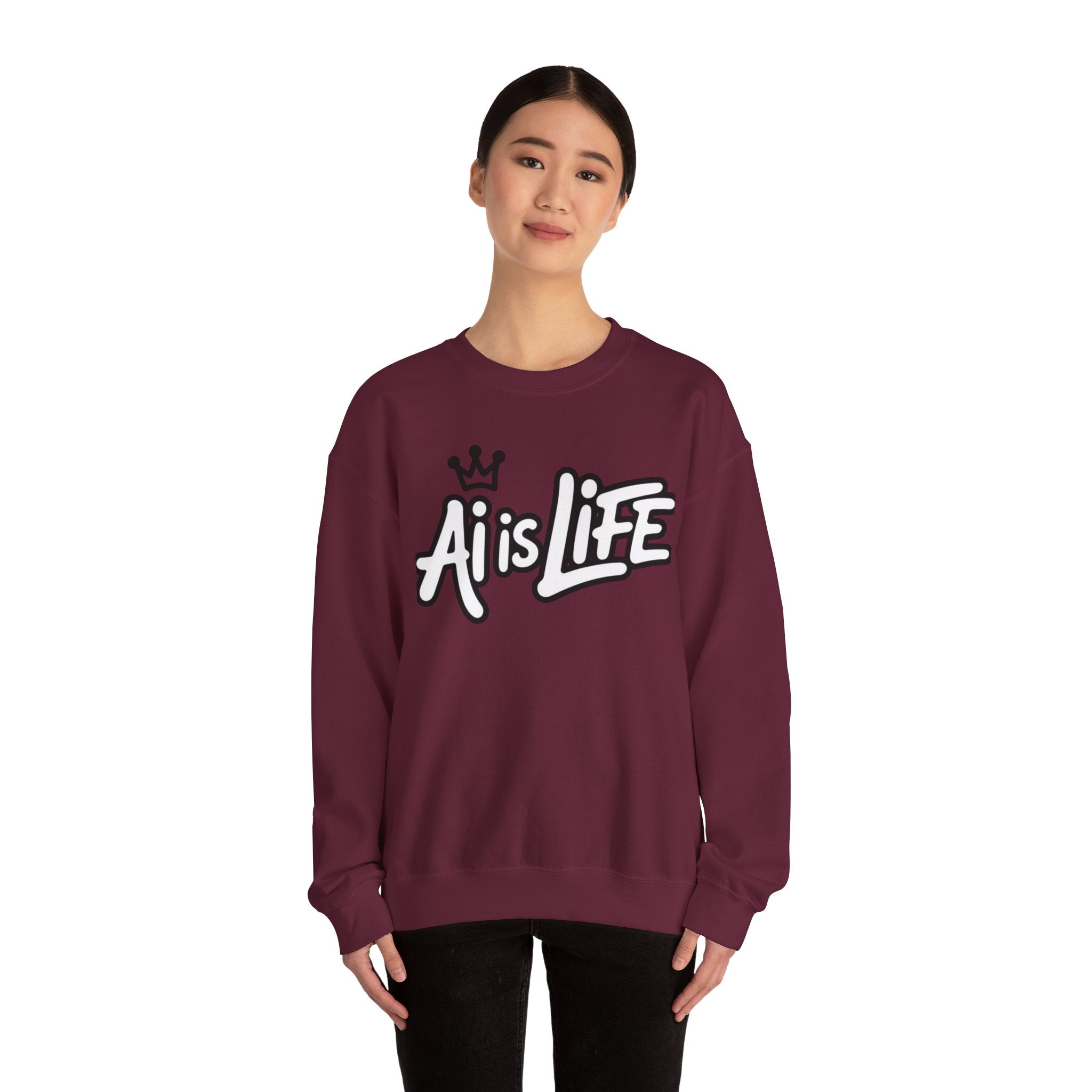 Ai is Life "CROWNED CURSIVE"— Streetwear Crewneck Sweatshirt