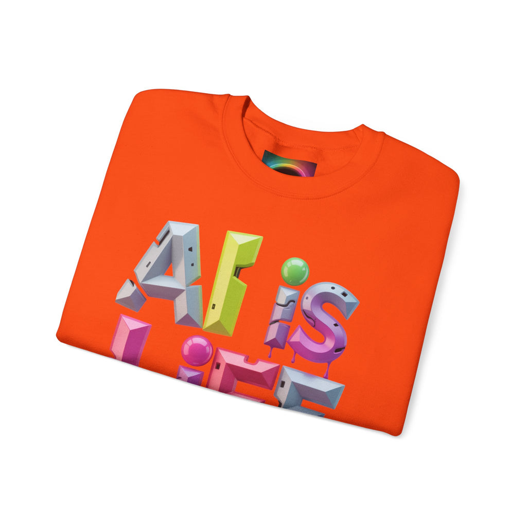 AI is LIFE "GRAFFITI DIMENSION" Colorful 3D Typography Crewneck Sweatshirt