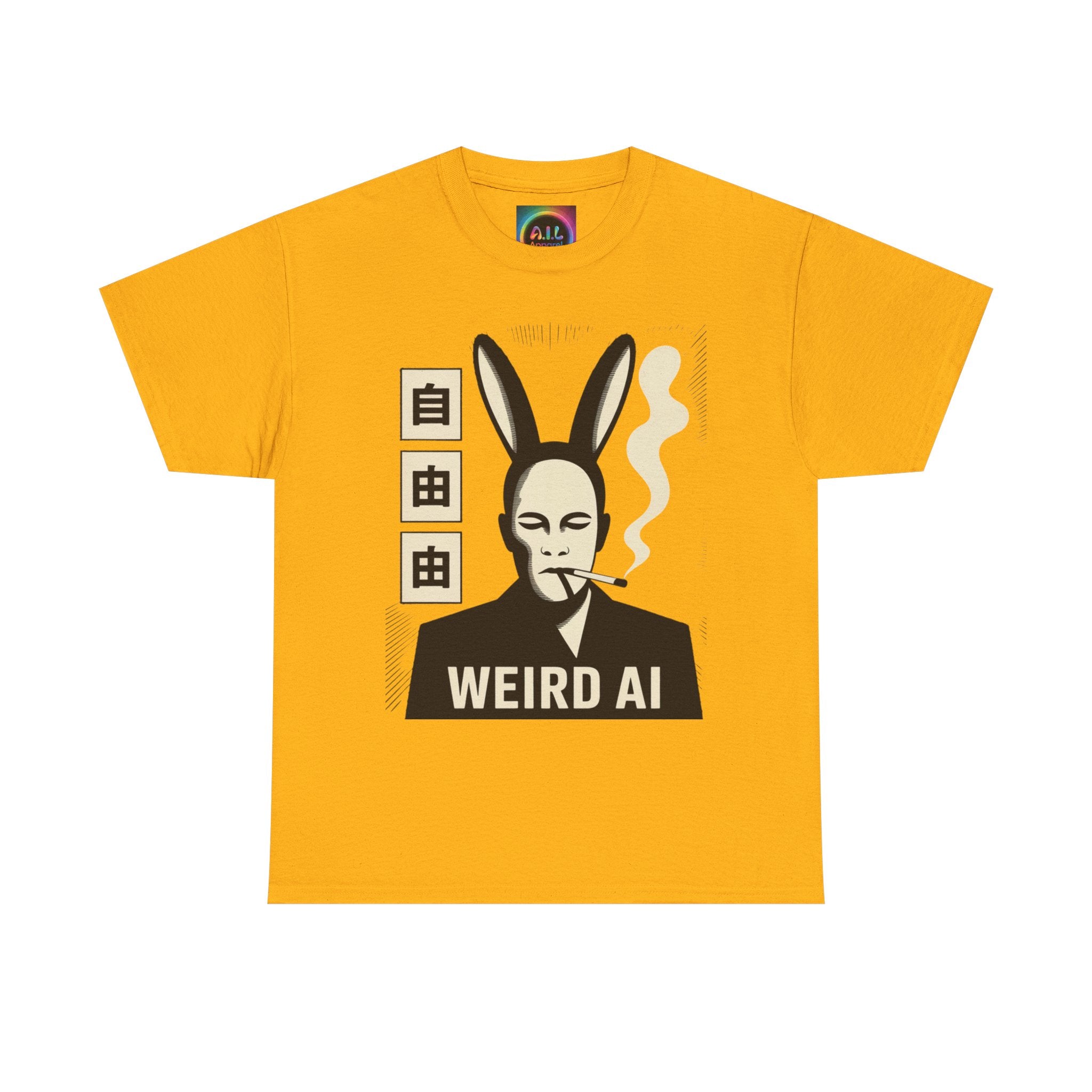Weird AI Tee "CYBER RABBIT NOIR" Retro Bunny-Masked AI Graphic T-Shirt
