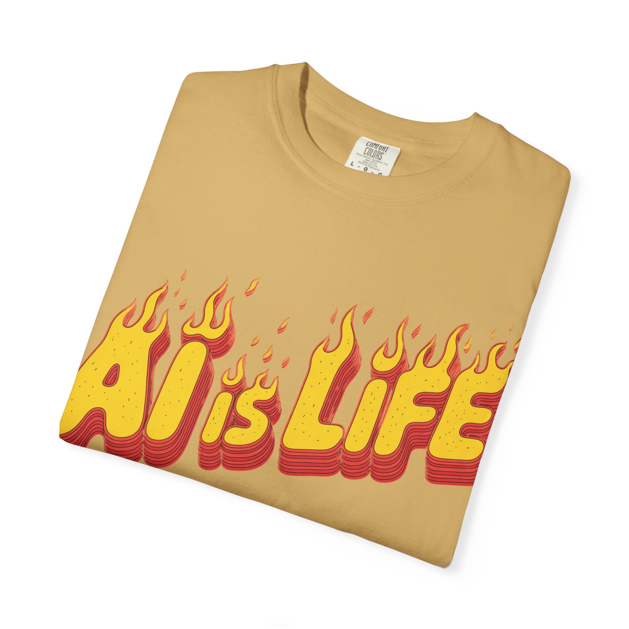 AI is LIFE “FLAME CODE” Unisex Garment-Dyed T-Shirt, Casual Wear,