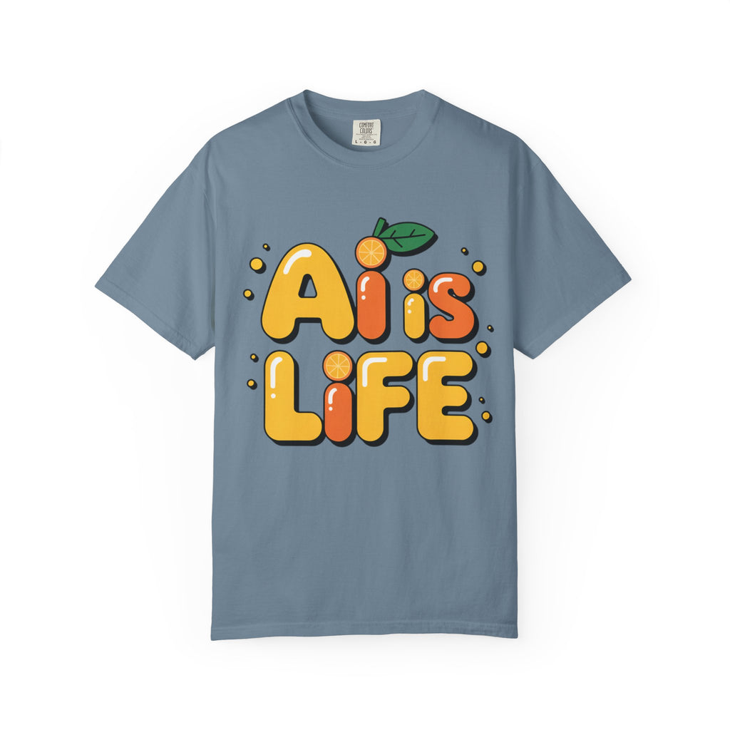 2. AI is LIFE  "Orange Overclock" Unisex Garment-Dyed T-shirt