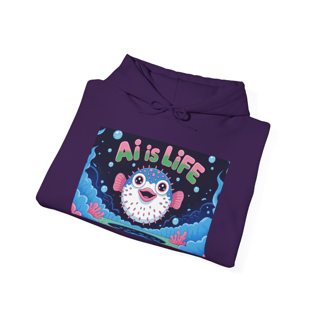 AI is LIFE “Happy Blowfish Energy” Unisex Heavy Blend™ Hooded Sweatshirt