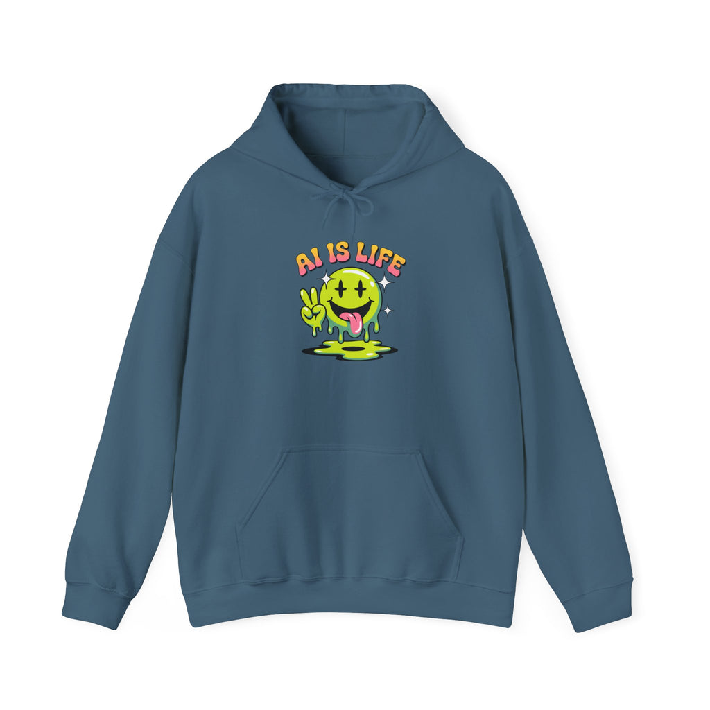 AI IS LIFE  " Happy Glitch "  Unisex Heavy Blend™ Hooded Sweatshirt