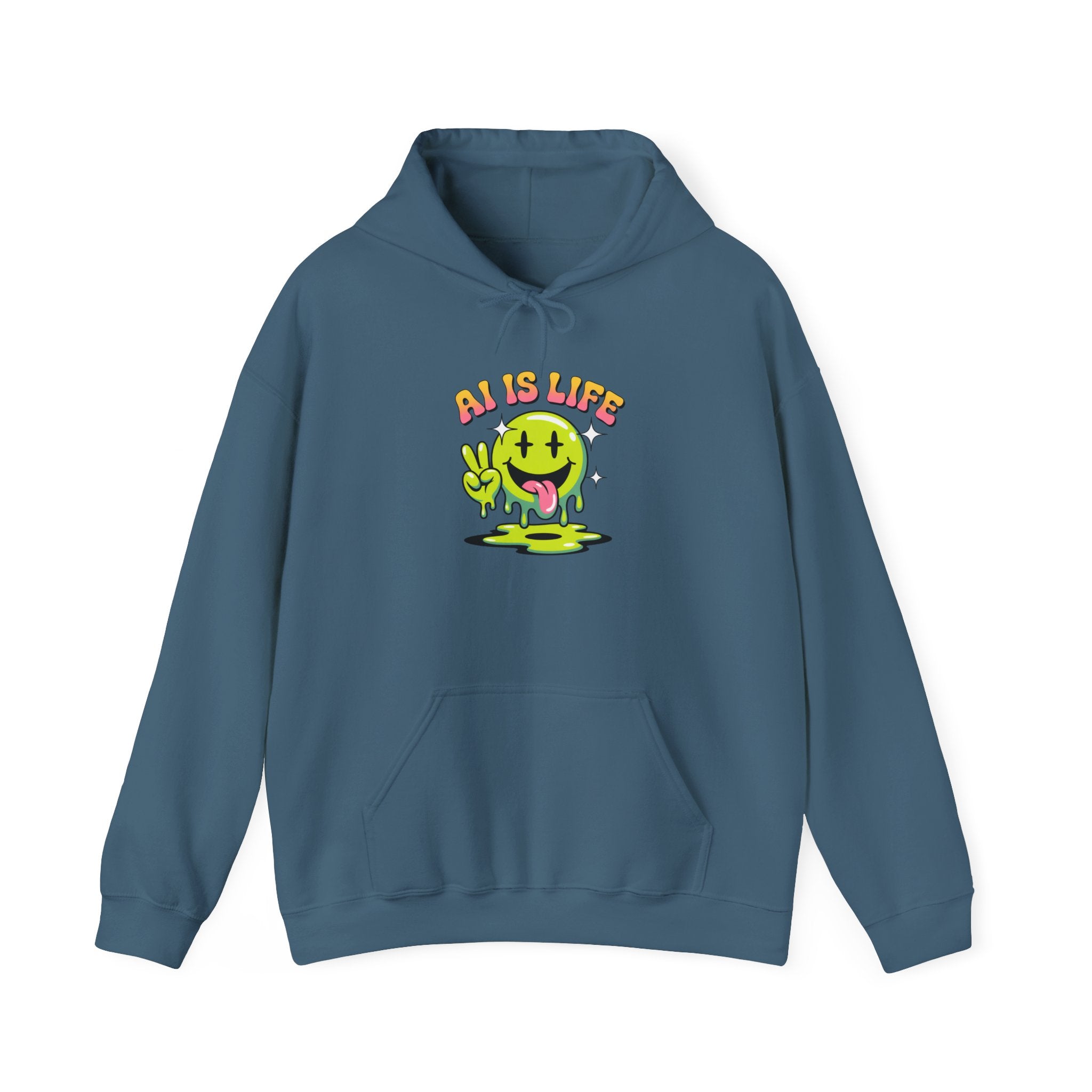 AI IS LIFE  " Happy Glitch "  Unisex Heavy Blend™ Hooded Sweatshirt