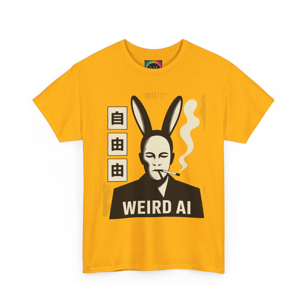 Weird AI Tee "CYBER RABBIT NOIR" Retro Bunny-Masked AI Graphic T-Shirt