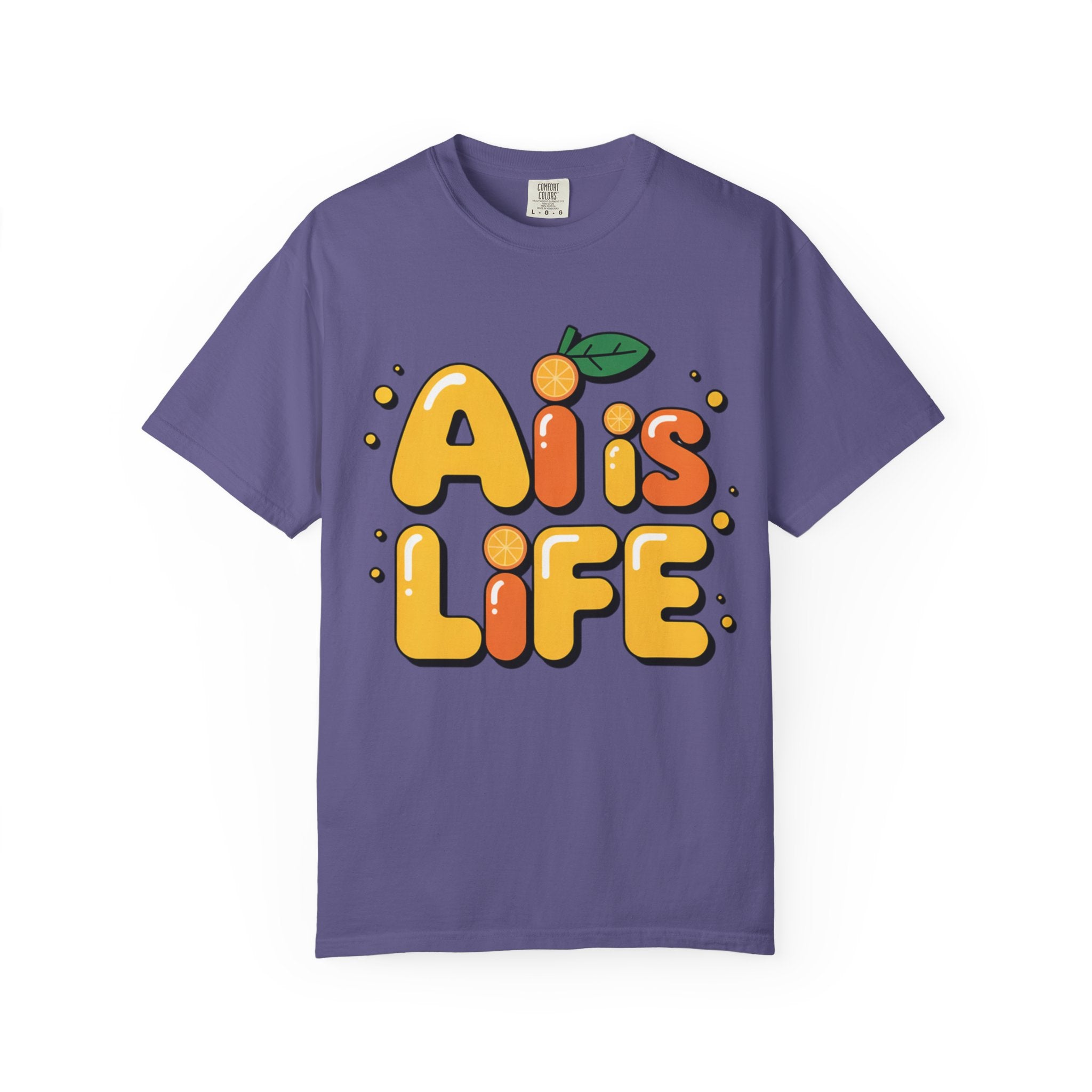 2. AI is LIFE  "Orange Overclock" Unisex Garment-Dyed T-shirt