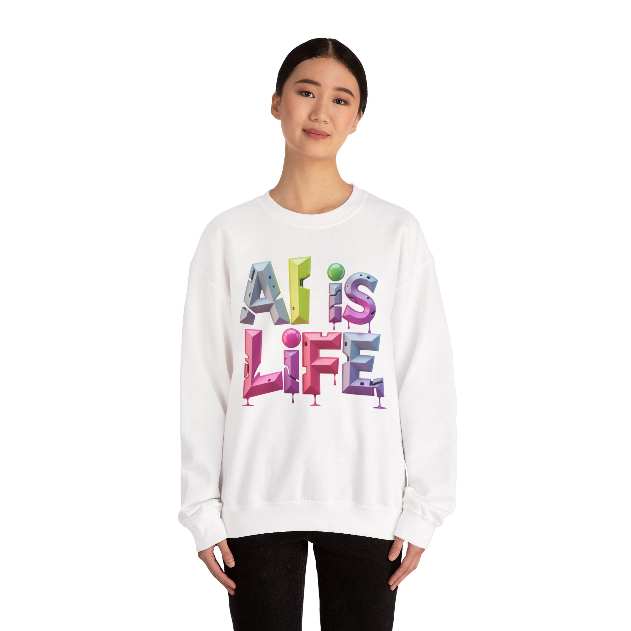 AI is LIFE "GRAFFITI DIMENSION" Colorful 3D Typography Crewneck Sweatshirt