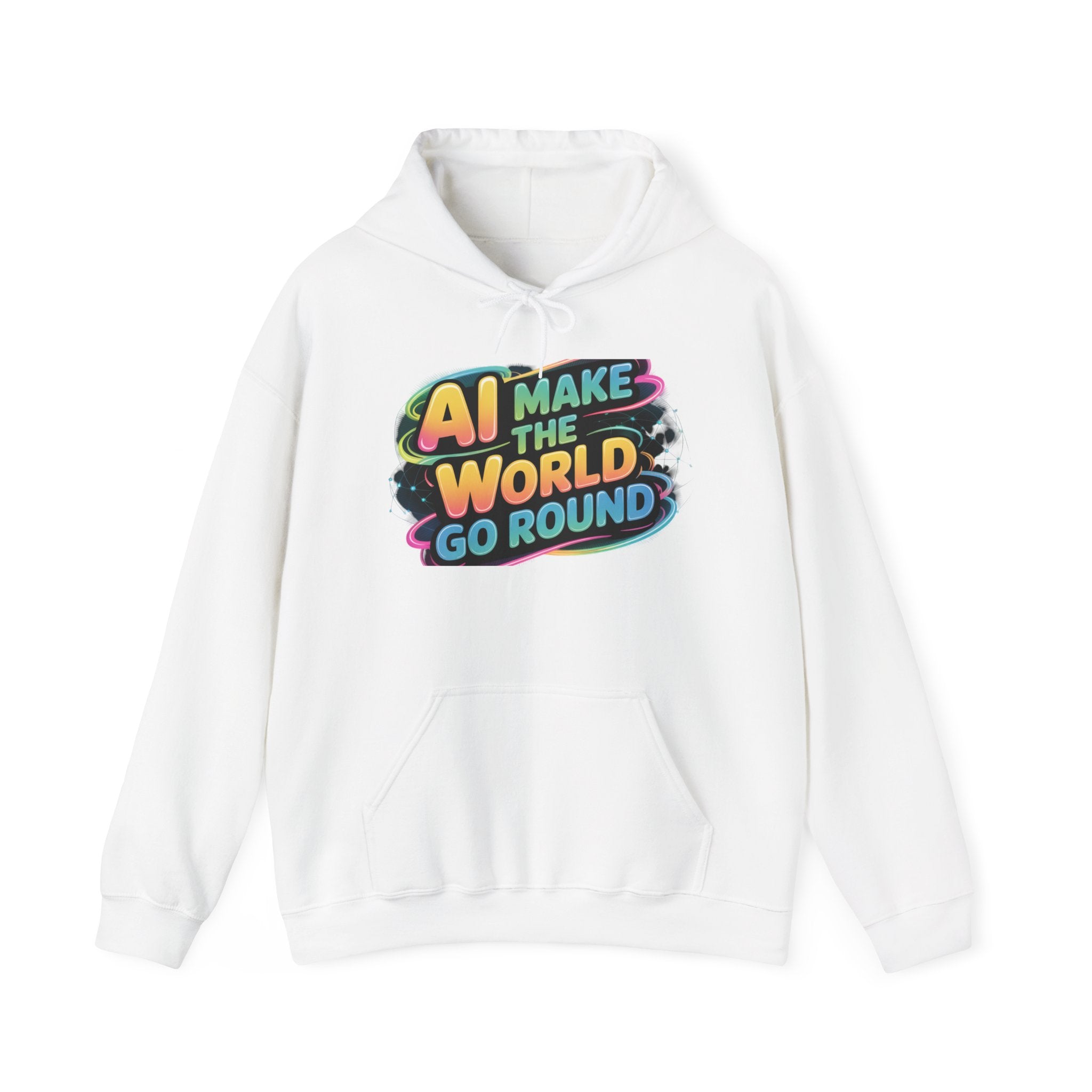 AI MAKE THE WORLD GO ROUND  "Techno Orbit" Unisex Heavy Blend™ Hooded Sweatshirt