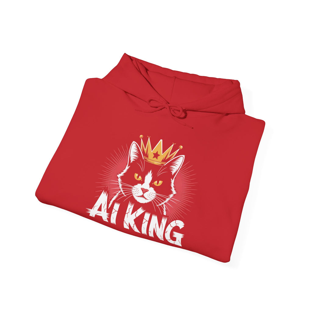 AI King Hoodie ""Glitch Monarch"" Cute Crowned Cat Graphic Pullover