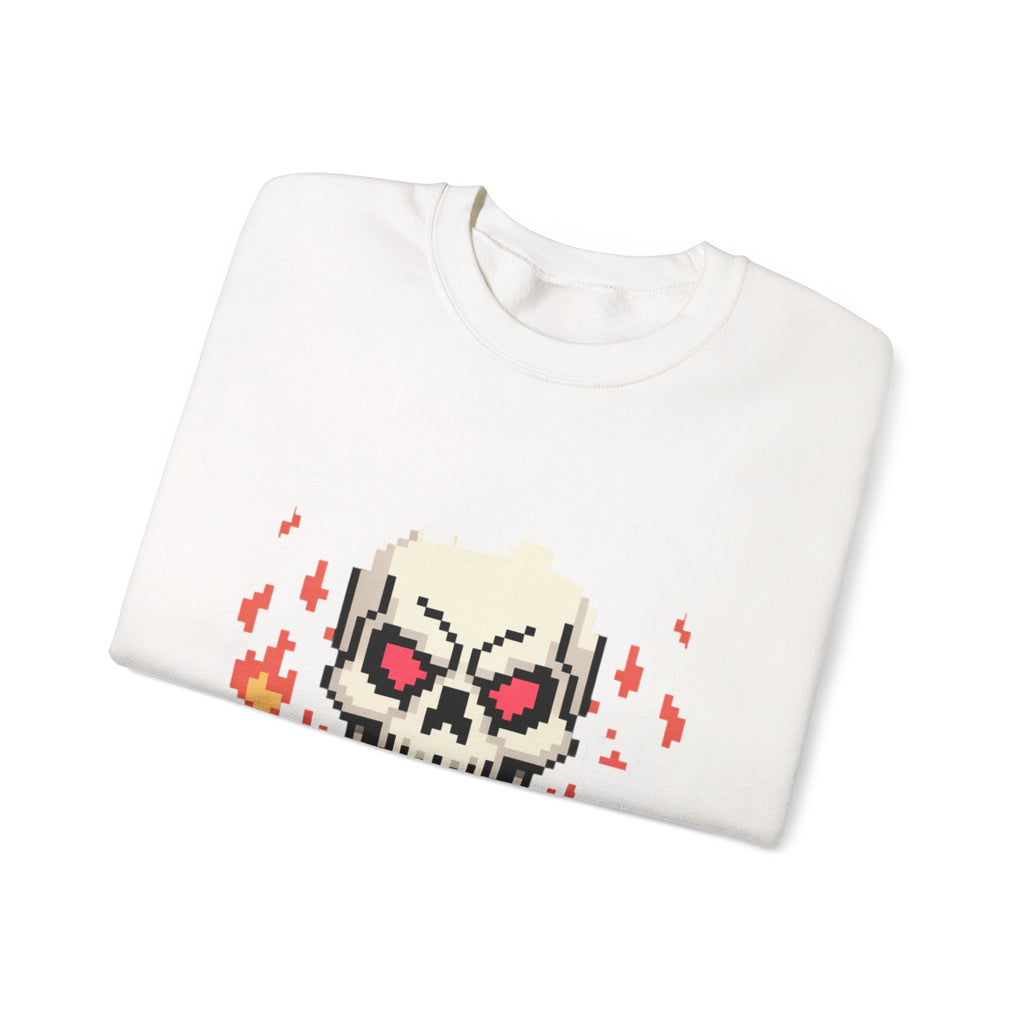 Bad AI Skull on Fire "CYBER BONE COMMAND" Pixel Art Sweatshirt