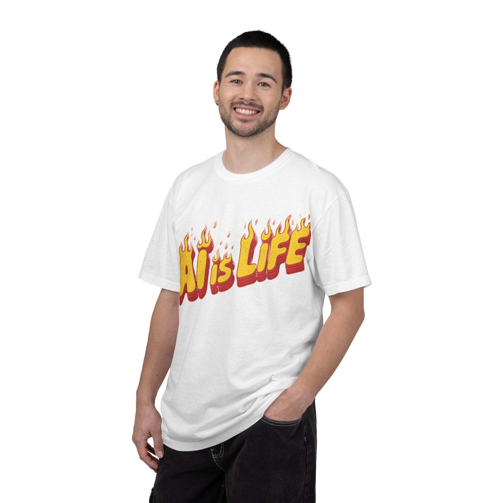 AI is LIFE “FLAME CODE” Unisex Garment-Dyed T-Shirt, Casual Wear,