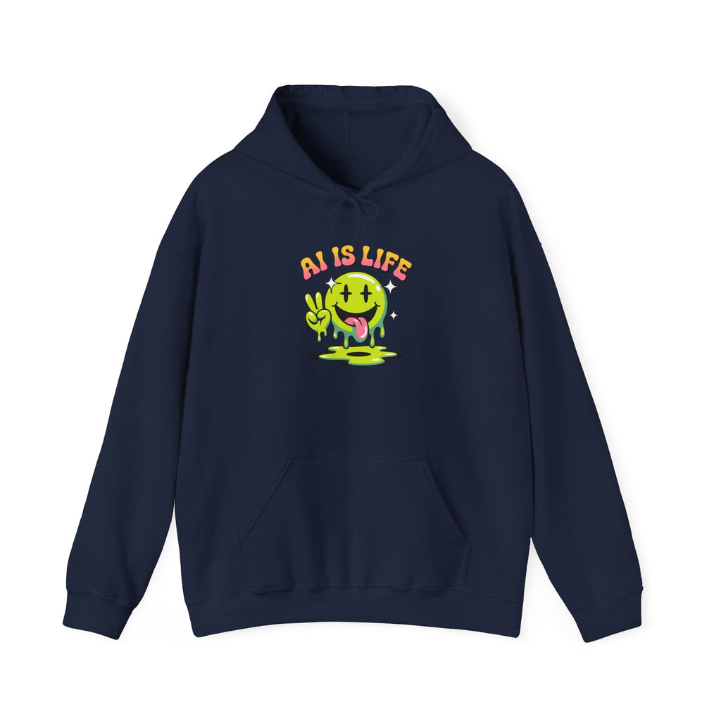 AI IS LIFE  " Happy Glitch "  Unisex Heavy Blend™ Hooded Sweatshirt