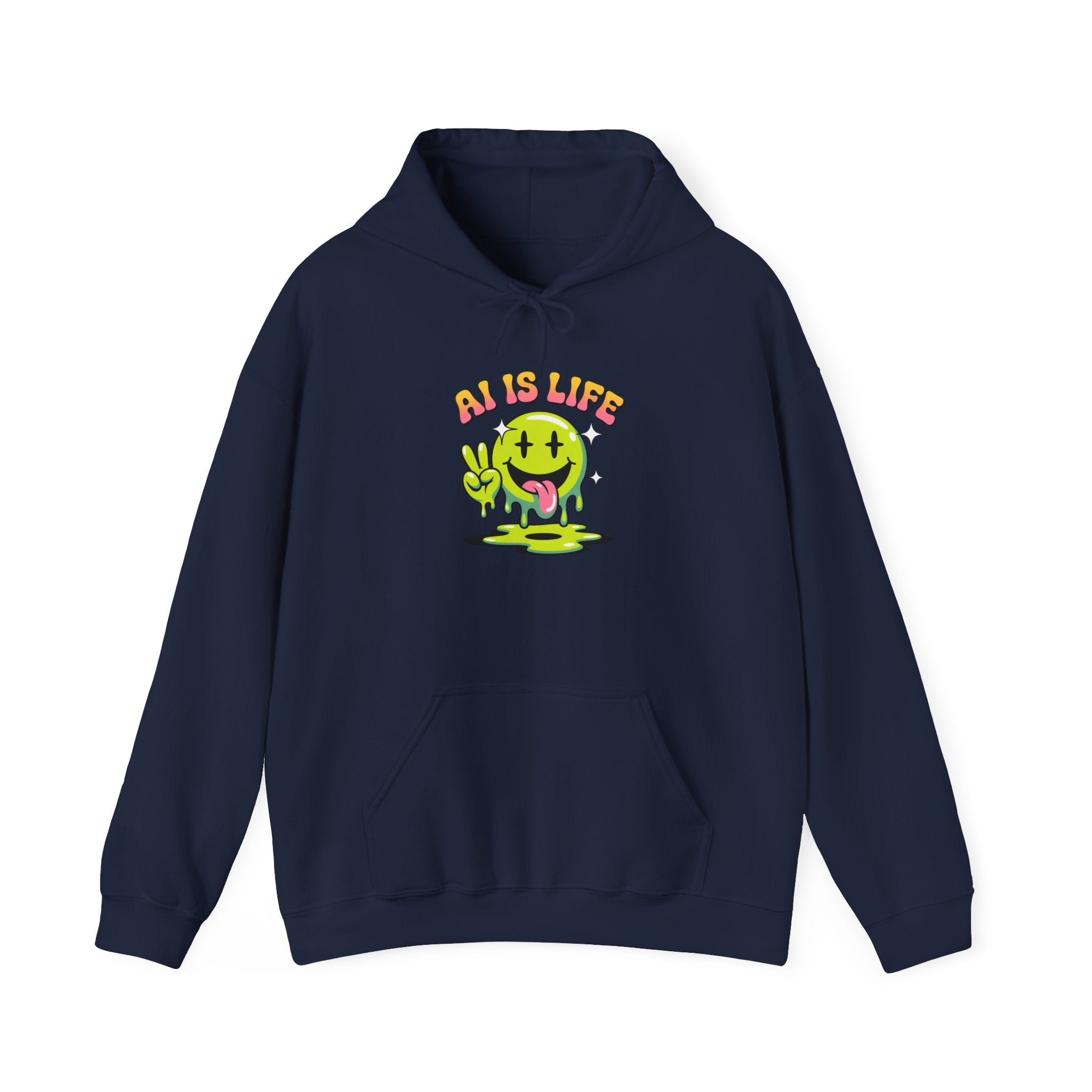 AI IS LIFE  " Happy Glitch "  Unisex Heavy Blend™ Hooded Sweatshirt