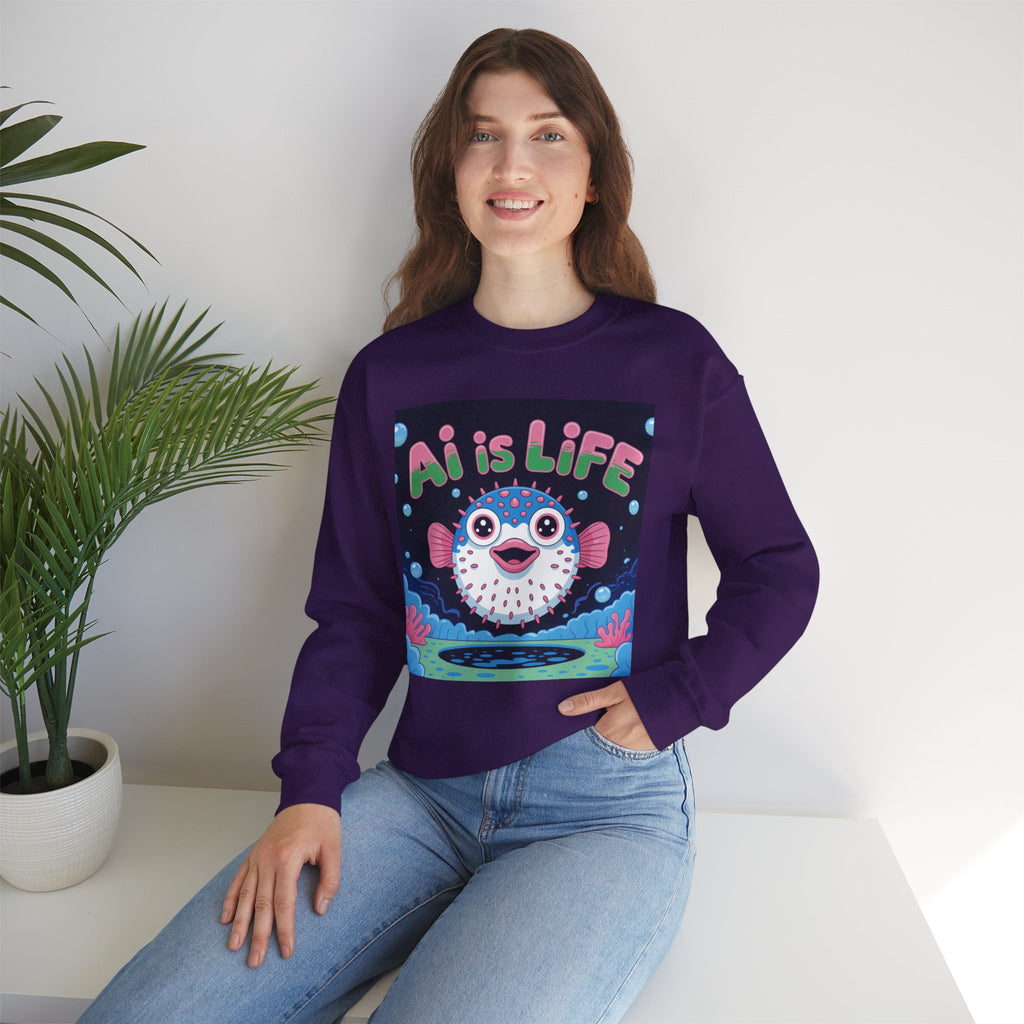 AI is LIFE “Happy Blowfish Energy” of Unisex Heavy Blend™ Crewneck Sweatshirt